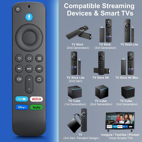 Voice Remote Control Replacement for Fire-TV-Stick-TV Cube and for Insignia-Toshiba-Pioneer-AMZ Fire Smart TVs
