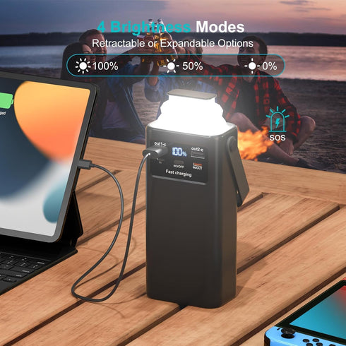 Feidyns 52800mAh 35W Pack 4 8 52800) Power Bank PD High Capacity Battery with Built-in Cables & LED Flashlight - Port