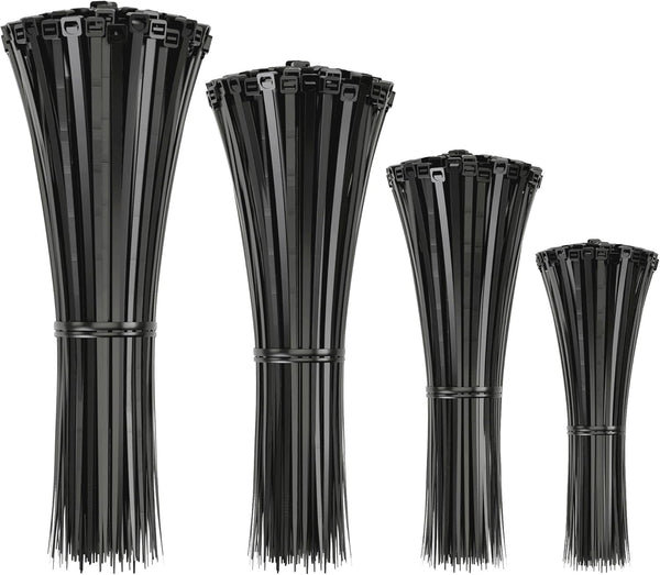 Cable Zip Ties, 400 Pack Black Assortment of Sizes for Cord Management, Plastic Wire Ties for Home and Garage