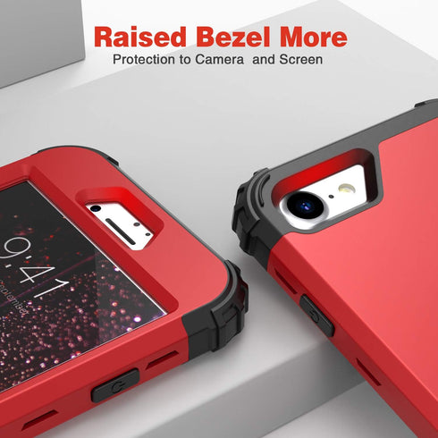 IDweel iPhone SE 2020 Case with Screen Protector, Sturdy 3 in 1 Shock Absorption Slim Fit Heavy Duty Cover (Red)