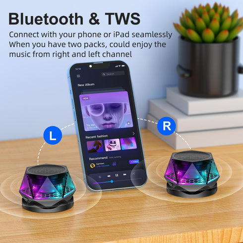EGKimBa Magnetic Diamond Bluetooth Speaker, Small Wireless Speaker with Multi RGB Color Light Show, Portable Phone