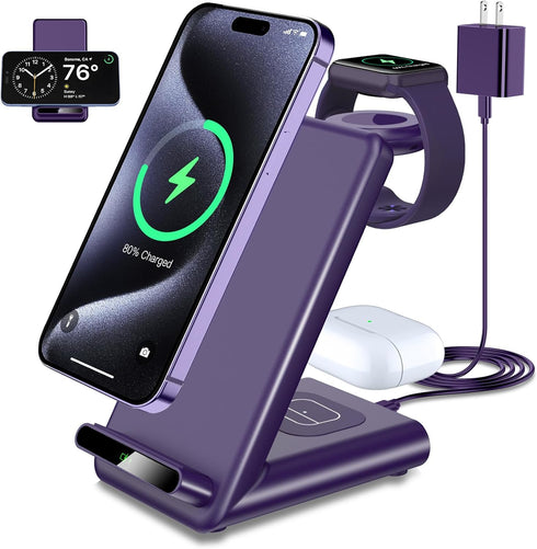 Wireless Charging Station, 3 in 1 Stand for Apple Watch Ultra, Fast Charger for iPhone 16/15/14/13/12/11