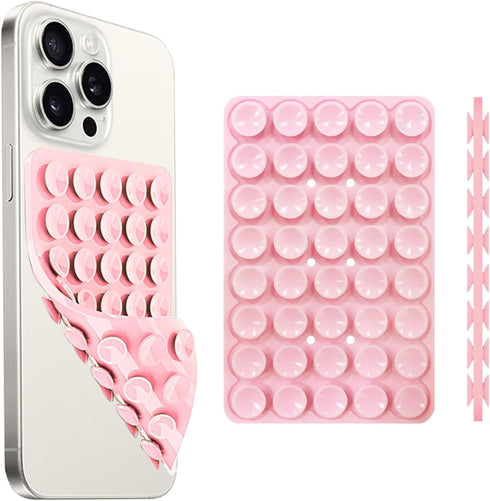 Double Sided Silicone Suction Cup Phone Case Mount, Hands-Free Strong Grip Holder for Selfies and Videos, Light Pink