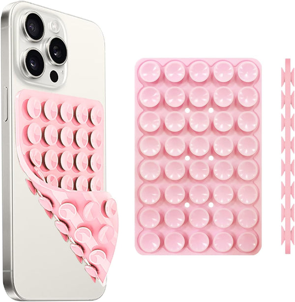 Double Sided Silicone Suction Cup Phone Case Mount, Hands-Free Strong Grip Holder for Selfies and Videos, Light Pink