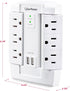 CyberPower CSP600WSURC2 Surge Protector, 1200J/125V, 6 Swivel Outlets, 2 USB Charging Ports, Wall Tap Design, White