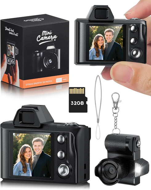 WZVZ Mini Digital Camera, 1080P Portable Camera for Photography with 32GB SD Card,