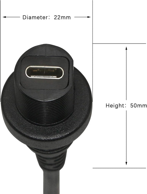 CERRXIAN 30cm USB Type C 2.0 Waterproof Extension Cable for Car, Boat, Motorcycle, Truck Dash (USB-C)