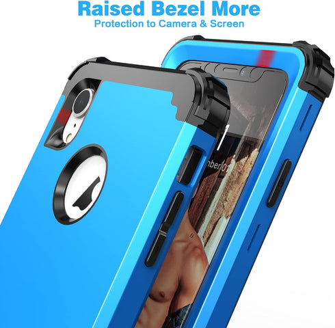 IDweel for iPhone XR Case with Tempered Glass Screen Protector, 3 in 1 Shockproof Slim Hybrid Heavy Duty Case, Sky Blue
