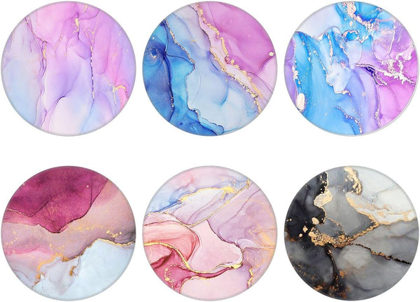 (6 Pack) Collapsible Cell Phone Grip for Smartphones, Expanding Holder - Pink Purple Gray Marble