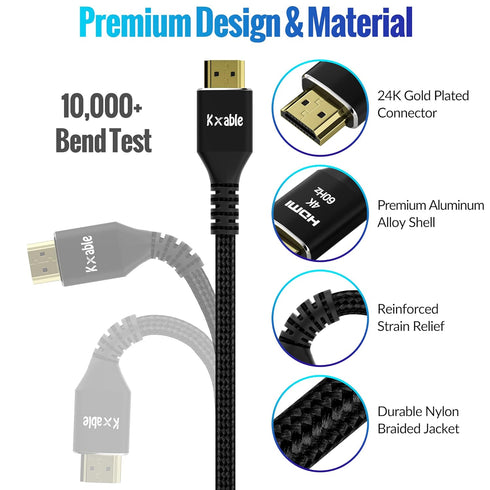 4K 8 (3 Pack), 2.0 4K 60Hz, 2K ,1080P, 2.2, PS5, HDMI Cable Feet Ultra HD HDMI Cable, Nylon Braided & Gold-Plated