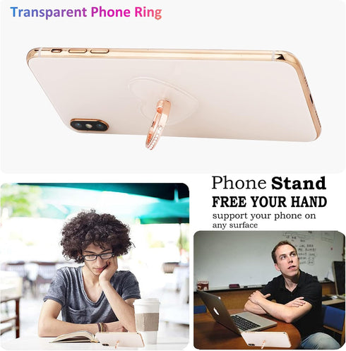 lenoup Transparent Heart Cell Phone Ring Holder Kickstand,Bling Bling Sparkle Diamond Clear Heart Cell Phone Finger
