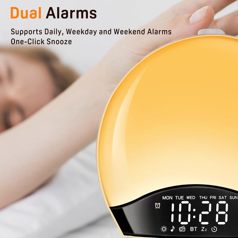 Wake Up Light Sunrise Alarm Clock for Kids, Bluetooth Speaker Sound Machine with 22 Natural Sounds, Dual Alarms, FM