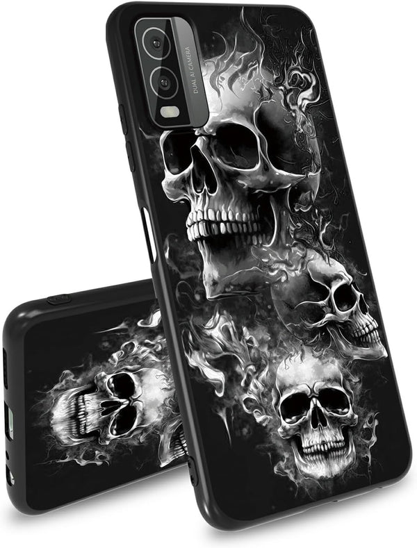 Ultra-Thin Soft Black TPU Shockproof Protection Case for Nokia C210 with Skull Design