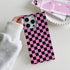 Pink Checkered Rectangle Phone Case for iPhone 15 Pro (6.1in) Slim Trendy Glossy Checkerboard Shockproof Cover