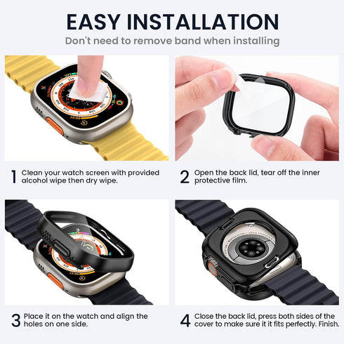 Tensea 2-in-1 Waterproof Case for Apple Watch Ultra 2/Screen Protector, 49mm Protective PC Face Cover with Built-in