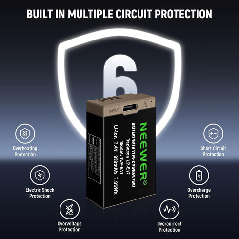 NEEWER 950mAh LP-E17 Replacement Battery for Canon EOS R50 R8 RP R10 R100, USB Type C Fast Charging