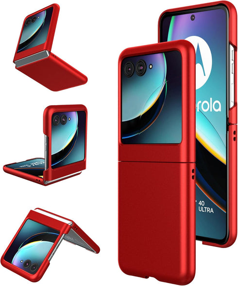 Foluu Slim Fit Case for Motorola Razr Plus 2023, Red Matte PC Cover + 1 Pack Soft TPU & Built-in Screen Protectors.