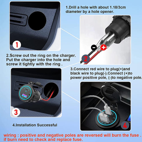 QC3.0 USB A Charger Socket for Car, LOKEKE Waterproof 45W PD USB Type C & QC3.0 Quick Charger Power Outlet Adapter for