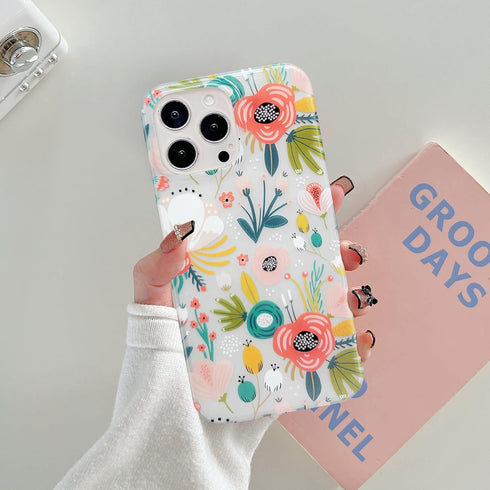 J.west Frosted Clear Case for iPhone 13 Pro Max 6.7", Cute Soft Slim Silicone Cover with Flower Design
