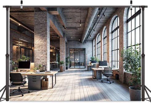 JAWO 7X5ft Modern Office Backdrop for Video Conference Business Backdrops Rustic Brick Wall Virtual Office Scene