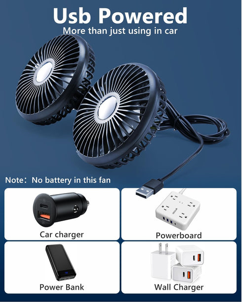 5V/ 12V /24V Dual Head Car Cooling Fans for Back Seat for Kids, Usb Car Backseat Headrest Fan for Baby Rear Facing, Car