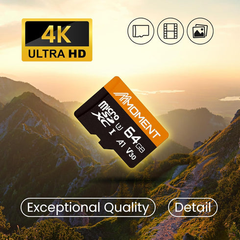MMOMENT 64GB Micro SDXC Card - A1, UHS-I, U3, V30, Class10, Read Speed Up to 95 MB/s, SD Adapter Included
