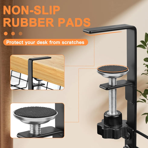 No Drill Cable Management Tray Under Desk, 2 Pack 15.7" Clamp to Desk, Sturdy Metal Rack for Home Office