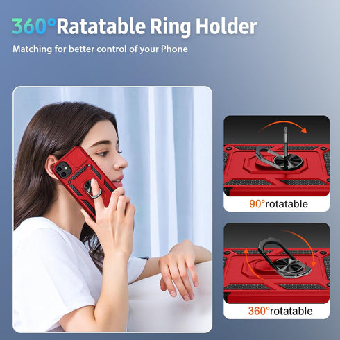 iPhone 12 Mini Case (Red) with Military Grade Drop Protection, Slide Lens Cover, HD Screen Protector & Kickstand.