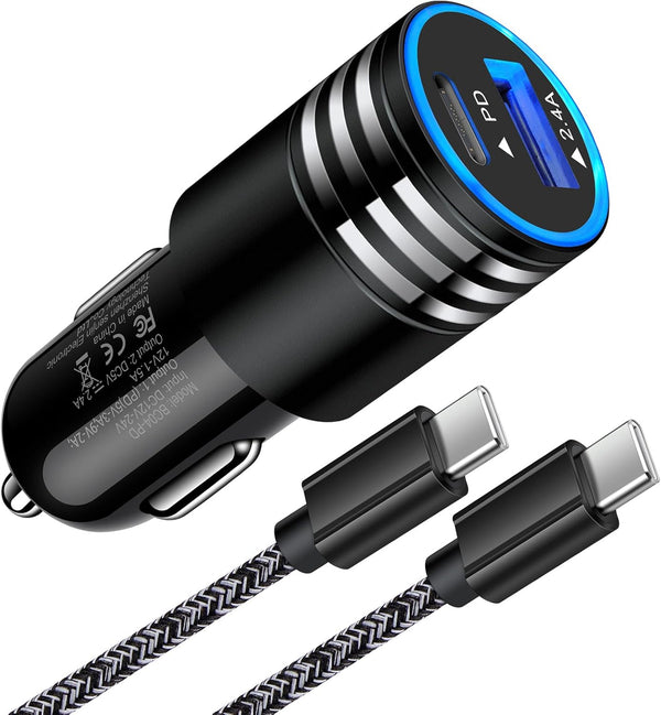USB C Car Charger, 30W Fast Phone Charger Adapter with 3FT USB C to USB C Cable for iPhone 15/15 Pro/Plus/Samsung
