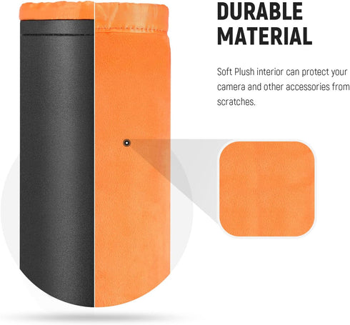 (4 Packs, 4 NEEWER Camera Lens Pouch Sizes) Thick Protective Bag with Drawstring Design, Orange Interior, Soft Plush