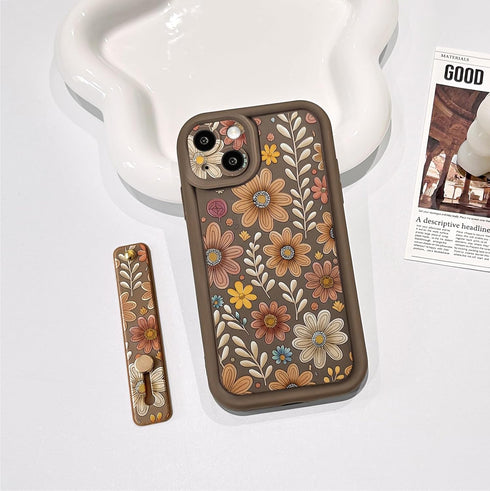 Lovmooful 15 15 Compatible for iPhone Case Cute Aesthetic Color Flower Floral Leaf with Wrist Strap Design for Girls