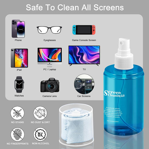 walrfid Car Screen Cleaner Spray, Mist Cleaning Kit with Wipe for TV, Computer, Laptop, Touchscreen, iPad, iPhone,