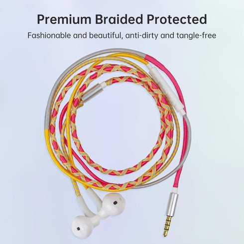 URIZONS Music Earphones Wired Headphones, Colorful Nylon Braided Earbuds with Mic for iPhone/Android