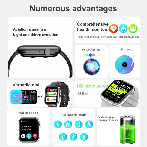 Smart Watch for Men Women - Bluetooth Call, 1.83" Fitness Tracker, Heart Rate Monitor, Waterproof