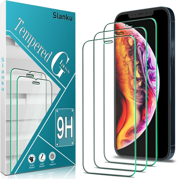 Slanku Tempered Glass Screen Protector for iPhone 12 Mini (5.4-inch) - 3-Pack, Easy Install, Bubble-Free, Case Friendly