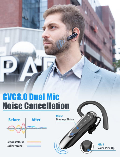 Link Dream Bluetooth Earpiece Wireless CVC8.0 Headset for Cell Phone Dual Mic Noise Canceling Handsfree Phone Earpiece with Mute 20Hrs Talk Time 180 Day for iPhone Android Home Office Driving 2 Pack