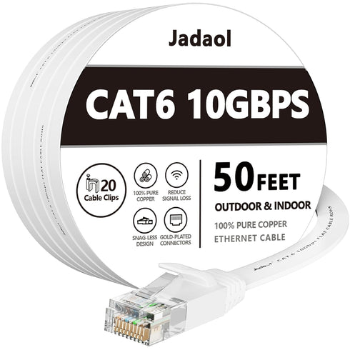 Jadaol Cat 6 Ethernet Cable 50 ft, 10Gbps Support Cat8 Cat7 Network,
