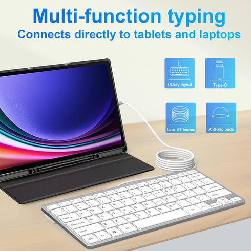 Ultra-Slim 78keys USB-C Mini Wired Keyboard with Media Hotkeys for Apple Mac Pro, MacBook, iMac, Air, Mac Mini, Windows