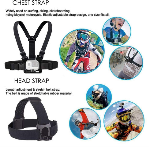 VVHOOY Action Camera Accessories - Head Strap Mount Chest Harness Compatible with AKASO, GoPro HERO, and More