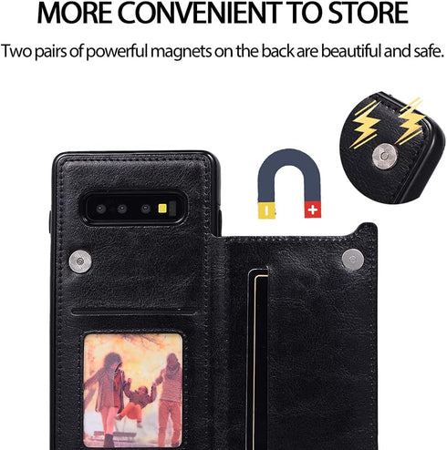 Samsung Galaxy S10 Wallet Case by NKECXKJ, PU Leather, Shockproof Flip Cover with Card Holder & Screen Protector, Black
