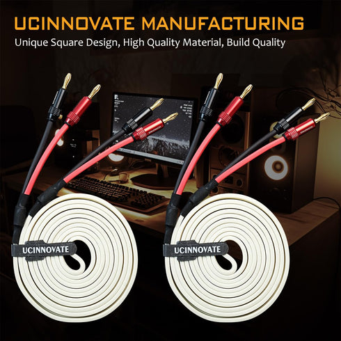 UCINNOVATE White Speaker Wire with Banana Plugs, 2 Pack 1.5m / 4.9FT OFC HiFi Audio Cables