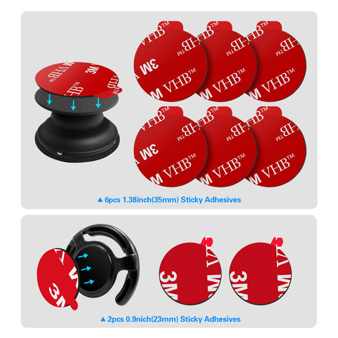 3M Sticky Adhesive Replacement Parts for PopSocket Base, 6pcs 1.38 Circle Double Sided Tape & 2pcs VHB Sticker Pads