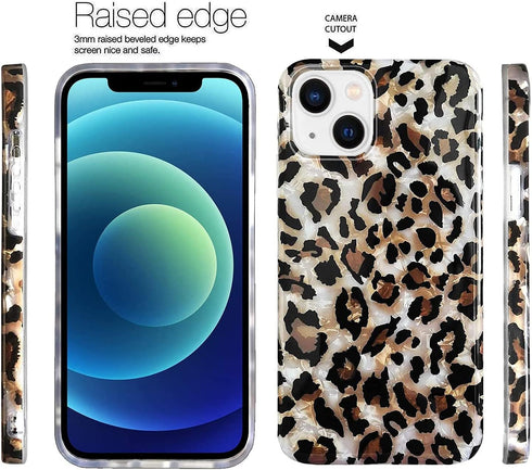 J.west Case Compatible with iPhone 13 6.1 inch, Sparkly Animal Leopard Print Pattern Glitter Translucent TPU
