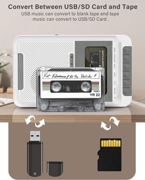 Gracioso Cassette Cassettes/USB/SD Cassette MP3 Cassette Player Recorder Converter,Record to Card via Mic, Portable