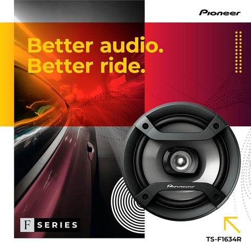 Pioneer TS-F1634R 2-Way Coaxial Car Audio Speakers Full Range 6.5" Round Speakers 200W Max Enhanced Bass Response Easy Installation Black Car Speakers