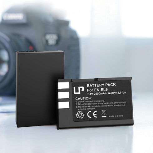 EN-EL9 EN EL9a Battery Pack, 2-Pack Rechargeable Li-Ion Battery Set, Compatible with Nikon Cameras
