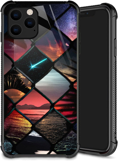 iPhone 12/12 Pro Case - Grid Sunset Pattern, Shockproof Anti-Scratch, Plexiglass, 6.1 inch, Perfect for Boys & Men.