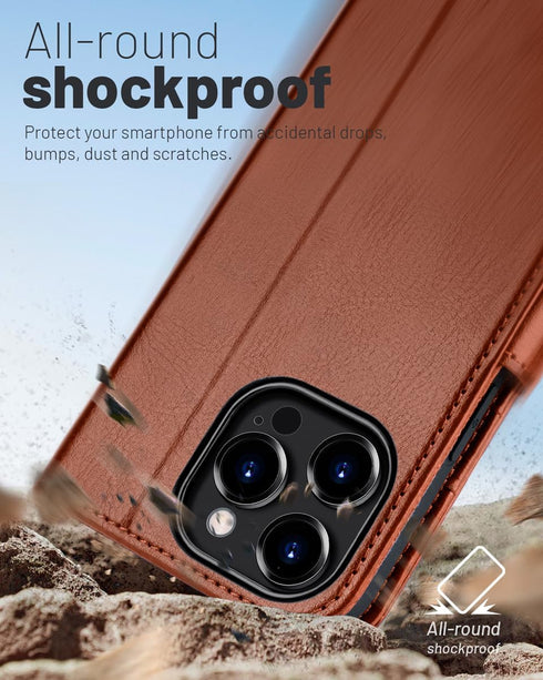 OCASE Wallet Case for iPhone 15 Pro Max, Brown, PU Leather Flip with Card Holders & RFID Blocking