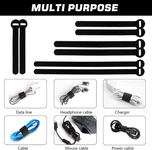 150PCS Reusable Cable Ties - Multi-Purpose Hook & Loop Cable Straps 4+6+8+10inch, Adjustable Fastening Cord Organizer,