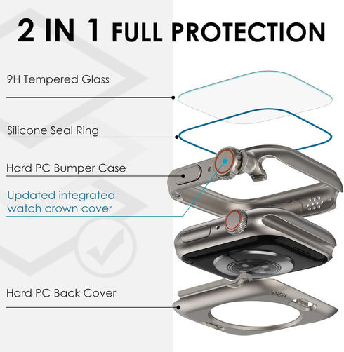 Ultra Look - Fullife 2 in 1 Waterproof Case for Apple Watch Series 6 44mm with Front & Back Protective Bumper Cover